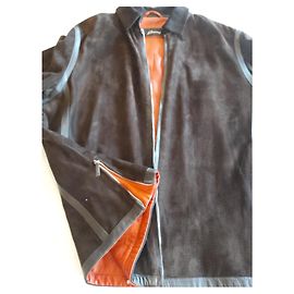 GIACCA BRIONI HIGH-END IN PELLE E CAMOSCIO Marrone scuro