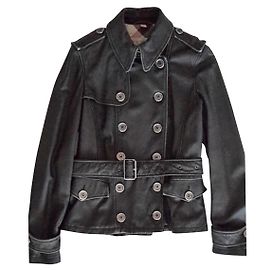 Burberry Brit Leder Pea Coat Anthrazitgrau