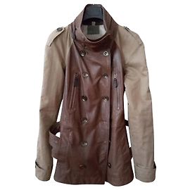 Burberry Brit Giaccone in pelle e gabardine. Beige