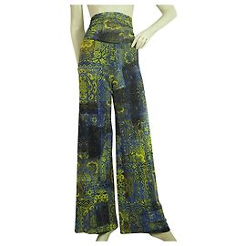 Pantalon large taille haute taille haute Fuzzi en maille imprimée bleu et jaune Taille XS Multicolore