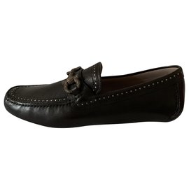 Salvatore Ferragamo-Black buffalo leather mocassins-Black