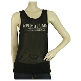 Helmut Lang Schwarz Perforiertes Logo Transparent Ärmellose Weste Tanktop Größe M. Schwarz