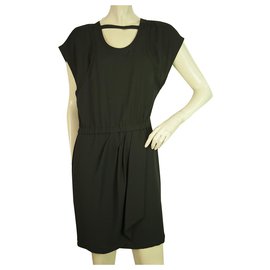 Iro-IRO Noir Sanyia Cap manches en jersey de polyester Mini robe taille 36-Noir