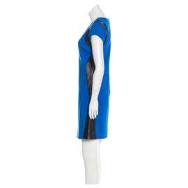 Diane Von Furstenberg-Vestido Pele con ribete de cuero DvF-Negro,Azul