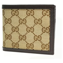 Gucci-GUCCI GG canvas Mens Folded wallet 237359 beige x dark brown-Beige,Dark brown