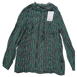Blusa Antik Batik de seda e chiffon estampada verde Multicor Verde