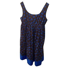 Toast Vestido império brinde com motivos florais Marrom Azul