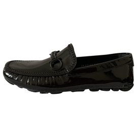 Salvatore Ferragamo-Black patent leather mocassins-Black