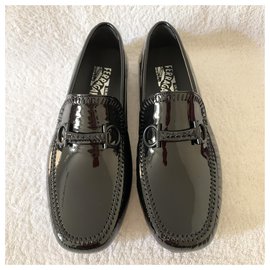 Salvatore Ferragamo-Black patent leather mocassins-Black