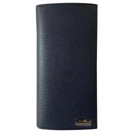 Salvatore Ferragamo-Bi-colored leather vertical wallet-Blue