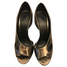Givenchy Bronze Leather Open Toe Pumps Bronze