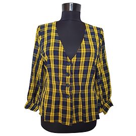 Top Envii de viscose azul e amarelo Azul Multicor Amarelo