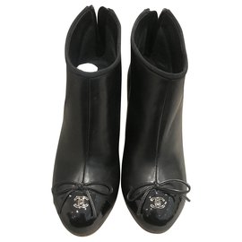Chanel Black Leather Ankle Boots Black