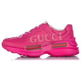 Gucci Pink Rhyton Logo Leder Sneaker Pink Mehrfarben
