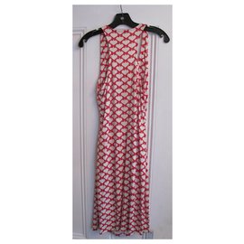 Diane Von Furstenberg-DvF Ledicia Vintage Seidenkleid-Weiß,Rot