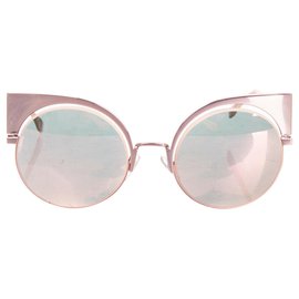 Fendi-PVP €455 Gafas de sol redondas con forma de ojo de gato FENDI Lentes con espejo fabricadas en Italia-Rosa