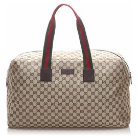 Gucci-Gucci Brown GG Canvas Web Travel Bag-Brown,Multiple colors,Beige