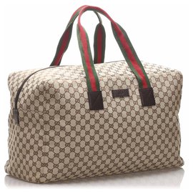 Gucci-Gucci Brown GG Canvas Bolsa de Viagem para Web-Marrom,Multicor,Bege