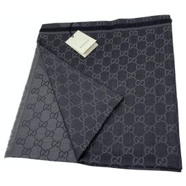 Gucci-Gucci, FOULARD GUCCISSIMA STOLA NOVO GUCCI GREY GREY-Cinza