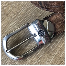 Versace-Vintage Versace V2 Cinto de couro com fivela removível-Bege