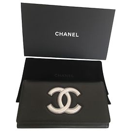 Chanel Large wallet with snap button Black Silvery