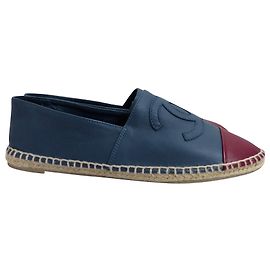Chanel Blue Lambskin Espadrilles Flats Size 38 Blue