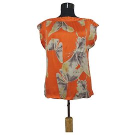 Autre Marque Camicetta Tucker in seta floreale arancione plissé Multicolore Arancione