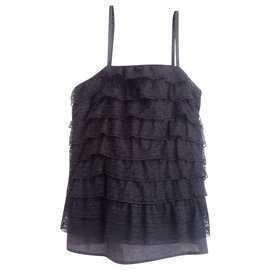 Fornarina-Vintage Fornarina lace ruffles camisole. lined in cotton. made in India.-Black