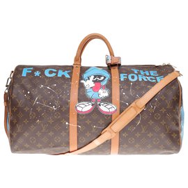 Louis Vuitton-Louis Vuitton Keepall Travel Bag 55 with "Popeye" shoulder strap customized by the artist PatBo-Brown