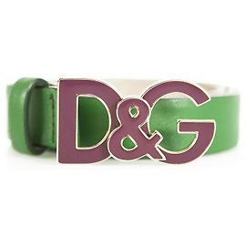 DOLCE & GABBANA cinto de couro verde com D&G roxo ename fivela sz 95 / 38 Verde Roxo
