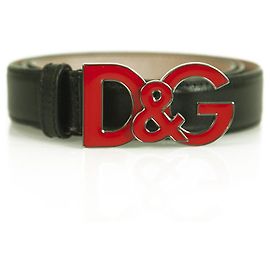 DOLCE & GABBANA schwarzer Ledergürtel mit roter Emaille-Schnalle von D & G Gr 80 / 32 Schwarz Rot