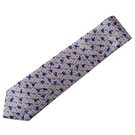 Autre Marque André-Claude Canova Corbata de sarga de seda estampada, mano escalada, Azul Gris