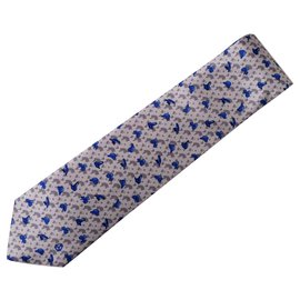 Autre Marque-André-Claude Canova Corbata de sarga de seda estampada, mano escalada,-Azul,Gris
