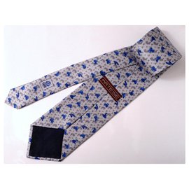 Autre Marque-André-Claude Canova Cravate imprimée en twill de soie, montée main,-Bleu,Gris