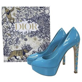 Dior-NWOB DIOR Blue Patent Leather Pump Heels Shoes Sz.35-Blue