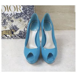 Dior-NWOB DIOR Blue Patent Leather Pump Heels Shoes Sz.35-Blue