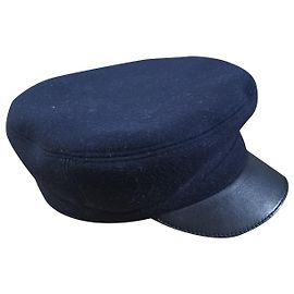 Hermès Hermes wool & leather Baker boy's hat Black Navy blue