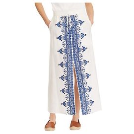 Ralph Lauren Orela Maxirock aus Leinen, Neu mit Etiketten Weiß Blau