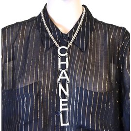 Chanel-Chanel Gold CC Logo Spelled Out Crystals Necklace-Golden