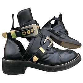 Balenciaga Belt Boots Black Patent Leather Black