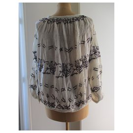 Maje-Embroidered blouse, size L.-White