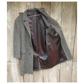 Autre Marque-cappotto vintage da uomo in tweed L-Grigio