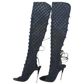 $4960 Tom Ford Stivali a rete sopra il ginocchio con lacci Tg. 41 Nero