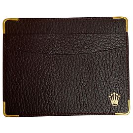 ROLEX BROWN LEATHER CARD HOLDER Dark brown