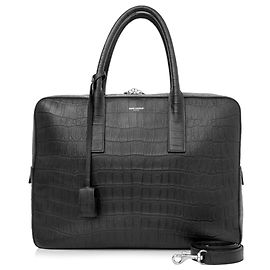 Yves Saint Laurent YSL Black Small Museum Embossed Leather Business Bag Black