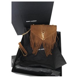 Yves Saint Laurent Bolso de flecos Castaño