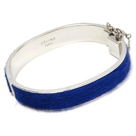 Céline-Celine Blue Pony Hair Bangle-Silvery,Blue