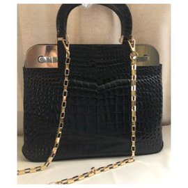 Gucci-Authentique sac Rare Vintage Gucci CROCRODILE-Noir