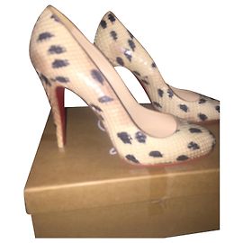 Escarpins Christian Louboutin Purr Python Beige 10 cm Beige