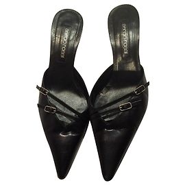 Mules Sergio Rossi en cuir noir à découpes talon 6 cm Noir